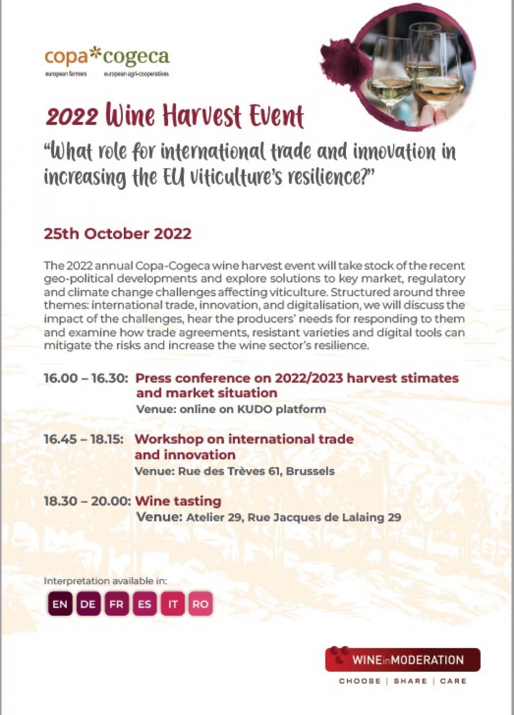 Copa-Cogeca displays important commitment to Wine in Moderation at annual Harvest event